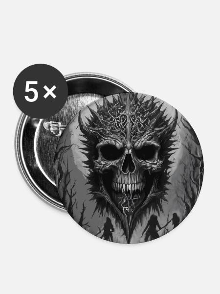 Dunkler Wald Schädel Schattenkunst - Buttons mittel 32 mm (5er Pack) - Weiß