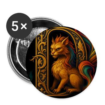 D - Magisches Ornament mit katzenartigem Wesen - Buttons mittel 32 mm (5er Pack) - Weiß - Vorne