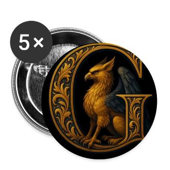 G – Ornement magique avec griffon - Lot de 5 moyens badges (32 mm) - blanc - Devant