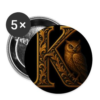 K – Magisches Ornament mit Eule - Buttons mittel 32 mm (5er Pack) - Weiß - Vorne