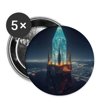 Gratte-ciel lumineux la nuit - Lot de 5 moyens badges (32 mm) - blanc - Devant