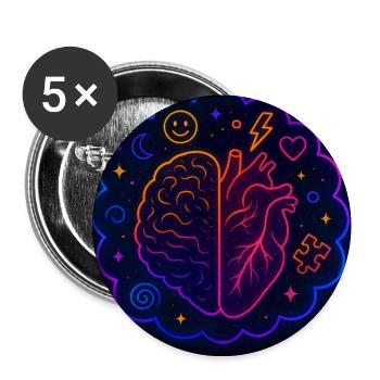 Kreatives Herz und Gehirn Neon Design - Buttons mittel 32 mm (5er Pack) - Weiß - Vorne