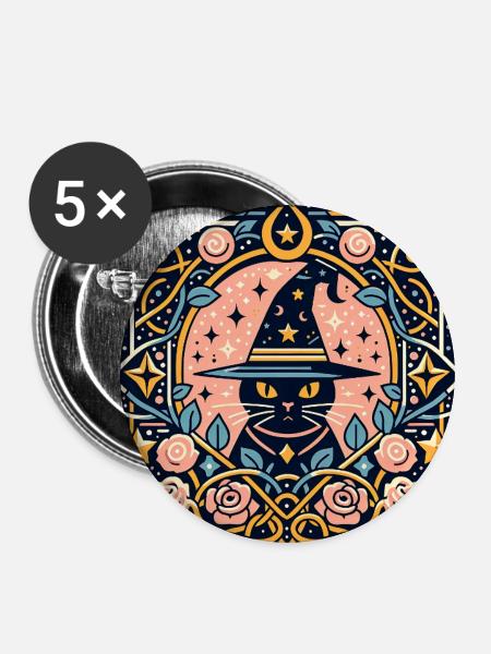 Mystische Katze - Buttons mittel 32 mm (5er Pack) - Weiß