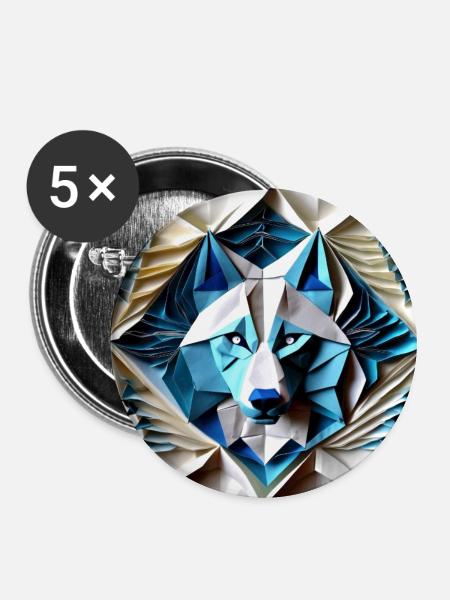3D Papier Handcrafted Wolf - Buttons mittel 32 mm (5er Pack) - Weiß