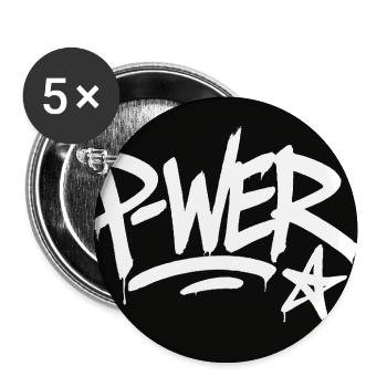 Graffiti-Stil Power-Text-Design - Buttons mittel 32 mm (5er Pack) - Weiß - Vorne