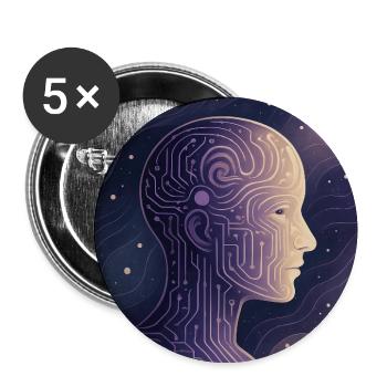 Digitales Bewusstsein – Futuristisches KI T-Shirt - Buttons mittel 32 mm (5er Pack) - Weiß - Vorne