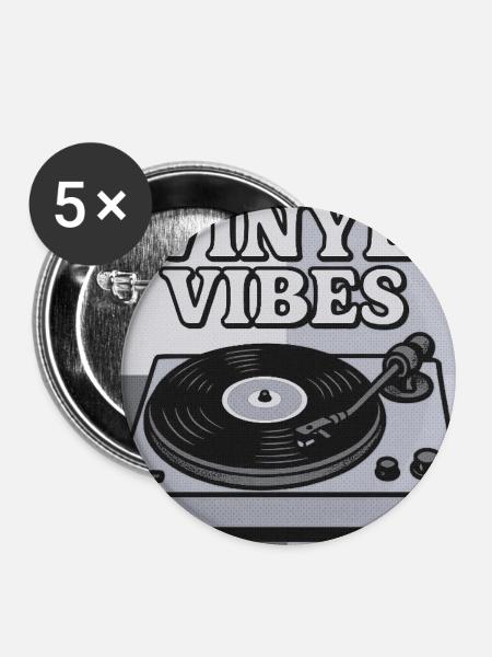 Vinyl Vibes Retro Plattenspieler Design - Buttons mittel 32 mm (5er Pack) - Weiß