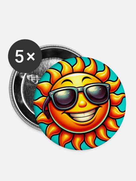 Sonne - Buttons mittel 32 mm (5er Pack) - Weiß