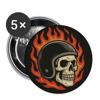 Flame Skull with Helmet - Buttons medium 1.26"/32 mm (5-pack) - white - Front