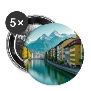 Alpine Canal and Colorful Village - Buttons medium 1.26"/32 mm (5-pack) - white - Front