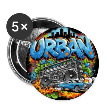 Urbanes Graffiti mit Ghettoblaster und Auto - Buttons mittel 32 mm (5er Pack) - Weiß - Vorne