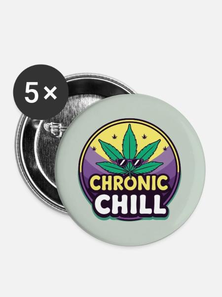 Chronic Chill Cannabis Leaf Logo - Buttons mittel 32 mm (5er Pack) - Weiß