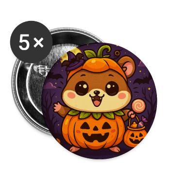 Cuddly Halloween pumpkin hamster chibi - Buttons medium 1.26"/32 mm (5-pack) - white - Front