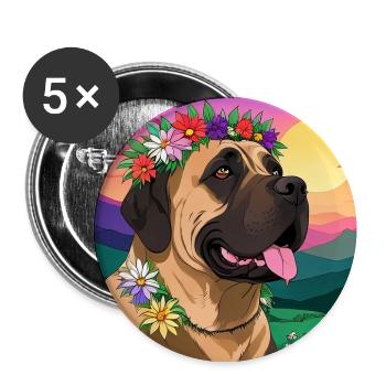 Mastiff mit Blumenkranz - Buttons mittel 32 mm (5er Pack) - Weiß - Vorne