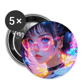 Neon Anime Girl Tokyo Nights Pink Lila Vaporwave - Buttons mittel 32 mm (5er Pack) - Weiß - Vorne