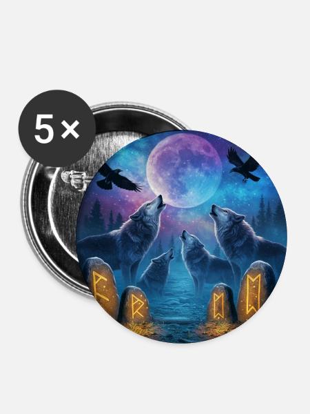 Mondnacht der Wölfe - Buttons mittel 32 mm (5er Pack) - Weiß
