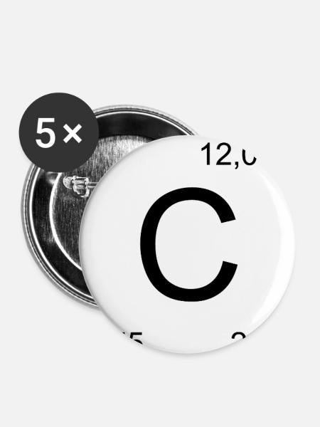 Kohlenstoff Symbol C - Buttons mittel 32 mm (5er Pack) - Weiß