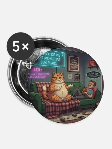 Chill Katze Auf Neon Plaid - Buttons mittel 32 mm (5er Pack) - Weiß