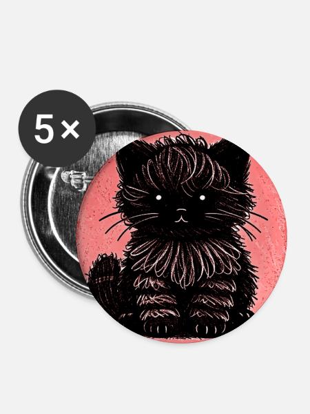 WuschelKatze (Rot) - Buttons mittel 32 mm (5er Pack) - Weiß
