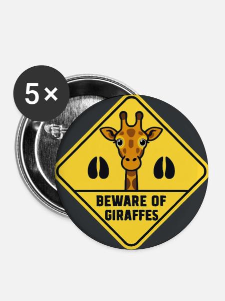 Giraffen-Warnschild - Buttons mittel 32 mm (5er Pack) - Weiß