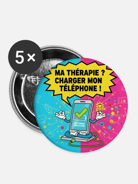 Digitale Therapie: Mein Handy laden - Buttons mittel 32 mm (5er Pack) - Weiß