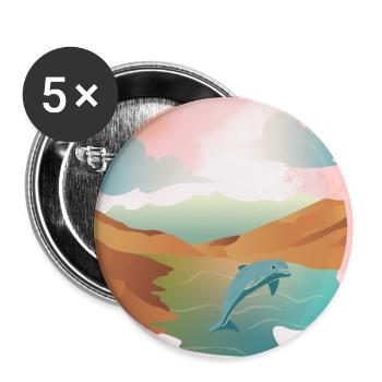 Dolphin in seascape - Buttons medium 1.26"/32 mm (5-pack) - white - Front