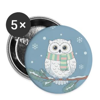 Hibou d’hiver pastel sur branche - Lot de 5 moyens badges (32 mm) - blanc - Devant