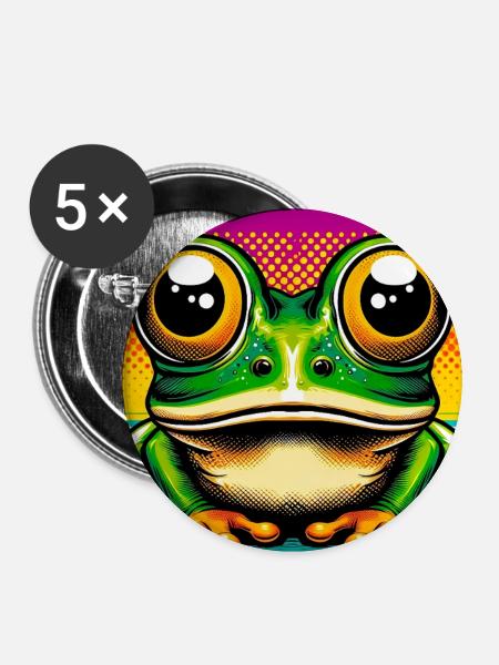 Frosch - Buttons mittel 32 mm (5er Pack) - Weiß