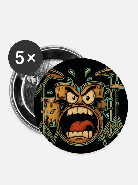 Wütendes Drumset Cartoon - Buttons mittel 32 mm (5er Pack) - Weiß