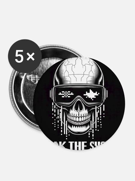 Cyberpunk Schädel zerstört das System - Buttons mittel 32 mm (5er Pack) - Weiß