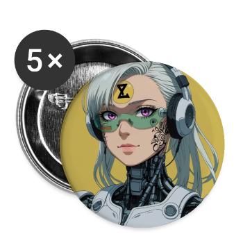 Cyborg Avatar mit Headset - Buttons mittel 32 mm (5er Pack) - Weiß - Vorne