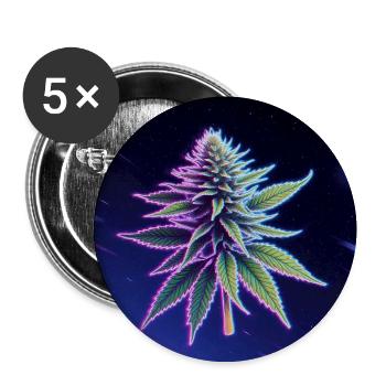 Feuille de cannabis néon spatiale - Lot de 5 moyens badges (32 mm) - blanc - Devant