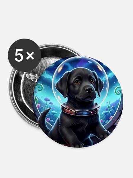 Kosmischer Welpe im Space Cockpit - Buttons mittel 32 mm (5er Pack) - Weiß