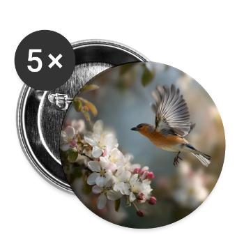 Spring sparrow in blossom flight - Buttons medium 1.26"/32 mm (5-pack) - white - Front