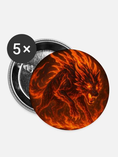 Lava-flammender Wolf - Buttons mittel 32 mm (5er Pack) - Weiß