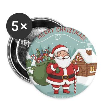 Weihnachts-Santa mit Sack und Zuckerstange - Buttons mittel 32 mm (5er Pack) - Weiß - Vorne
