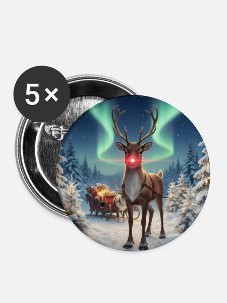 Rudolph im Polarwald - Buttons mittel 32 mm (5er Pack) - Weiß