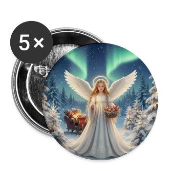 Engel im Nordlicht Winterwald - Buttons mittel 32 mm (5er Pack) - Weiß - Vorne