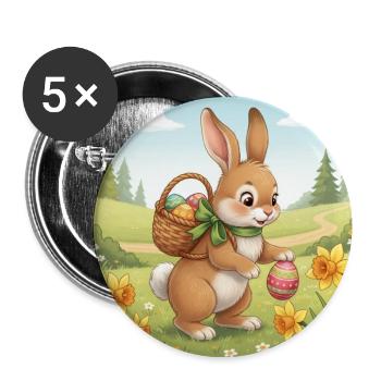 Osterhase mit Korb und Eiern - Buttons mittel 32 mm (5er Pack) - Weiß - Vorne