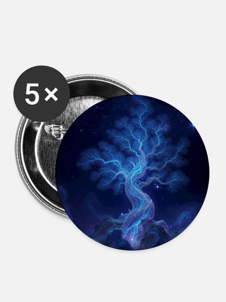 Blauer Blitzbaum Nachtkunst - Buttons mittel 32 mm (5er Pack) - Weiß