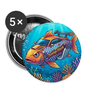 Tuning Fisch - Buttons mittel 32 mm (5er Pack) - Weiß - Vorne