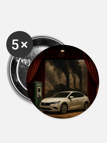 Elektroauto auf der Rauchszene - Buttons mittel 32 mm (5er Pack) - Weiß