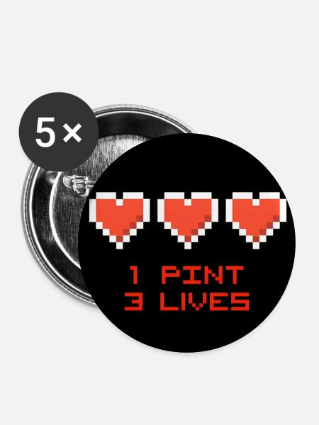 Pixel Hearts 1 Pint 3 Leben - Buttons mittel 32 mm (5er Pack) - Weiß