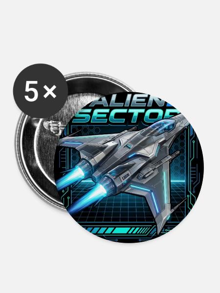 Alien-Sektor-Nebeljäger - Buttons mittel 32 mm (5er Pack) - Weiß