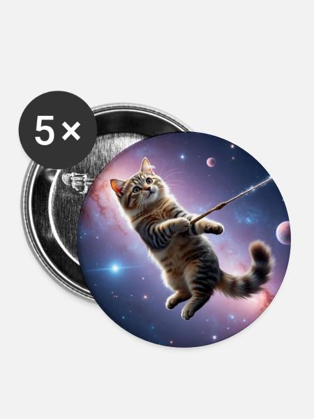 Katze im All - Buttons mittel 32 mm (5er Pack) - Weiß