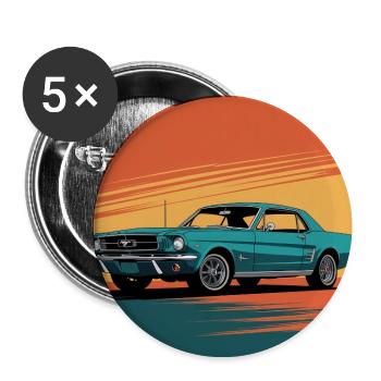 Türkis-Muscle Car bei Sonnenuntergang - Buttons mittel 32 mm (5er Pack) - Weiß - Vorne