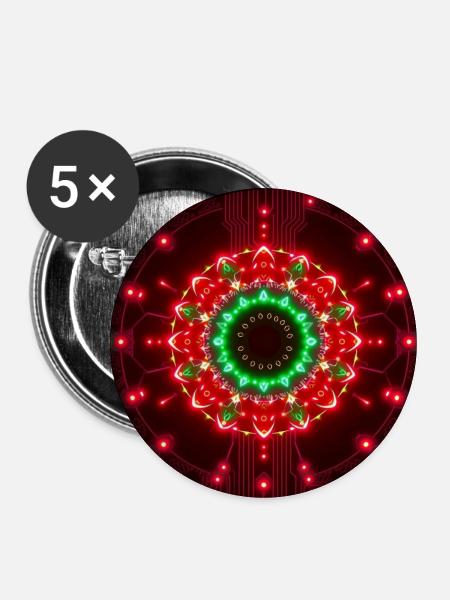 Neon Mandala Tech Zentrum - Buttons mittel 32 mm (5er Pack) - Weiß