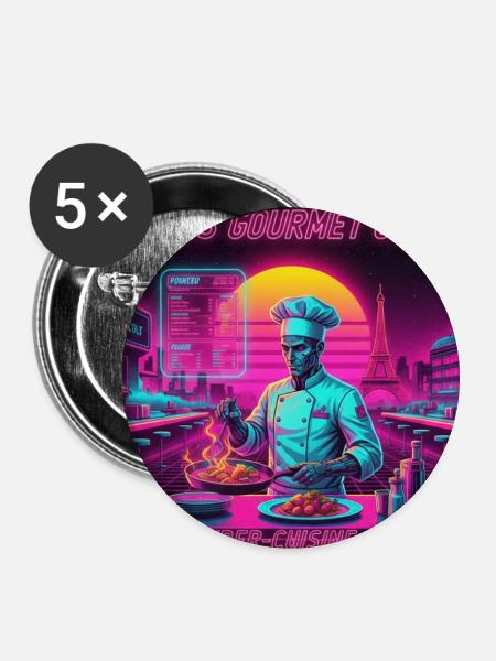 Paris Retro Gourmet - Buttons mittel 32 mm (5er Pack) - Weiß