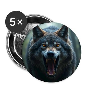 Loup agressif - Lot de 5 moyens badges (32 mm) - blanc - Devant