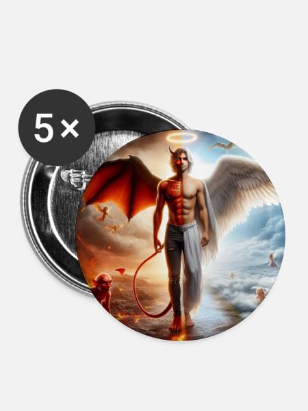 Himmlische und Infernale Dualität - Buttons mittel 32 mm (5er Pack) - Weiß